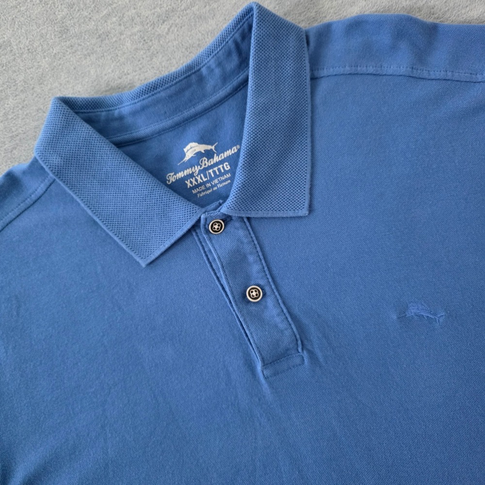 Tommy Bahama Mens XXXL Blue Pique Cotton Short Sleeve Marlin Polo Shirt